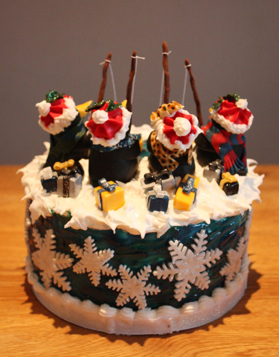Present Fishing Penguin Christmas Cake