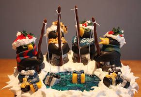 Present Fishing Penguin Christmas Cake