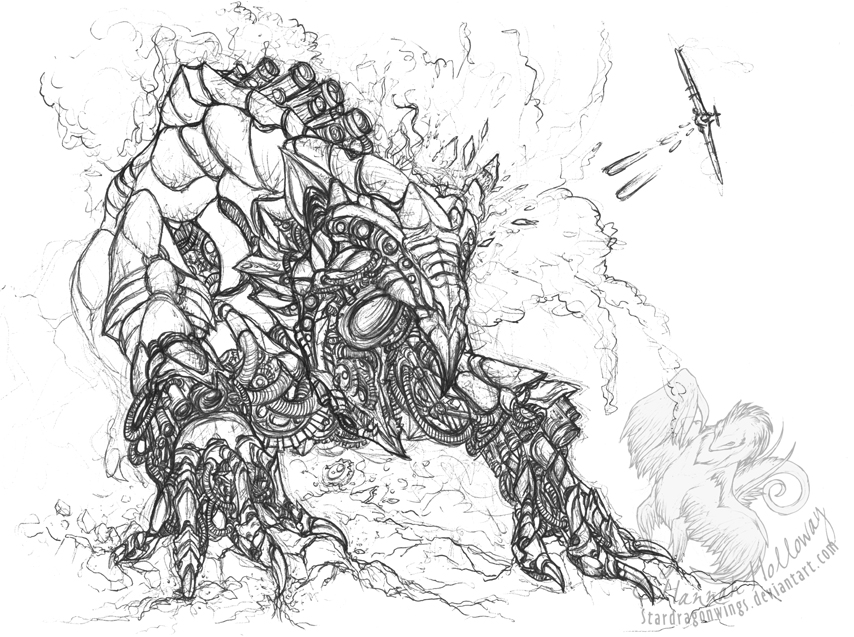 Broadsided Mech-Beast Lineart