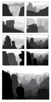 Meteora inspired composition study thumbnails