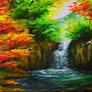 Water Falls In Autumn Forest