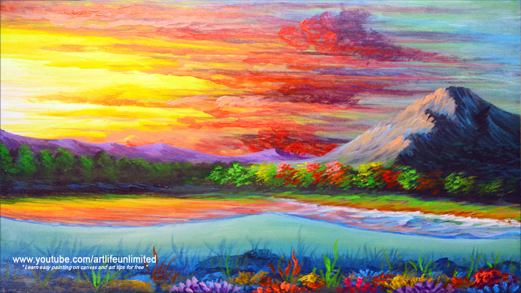 Oil Pastel Vibrant Sunset Landscape Painting for beginners