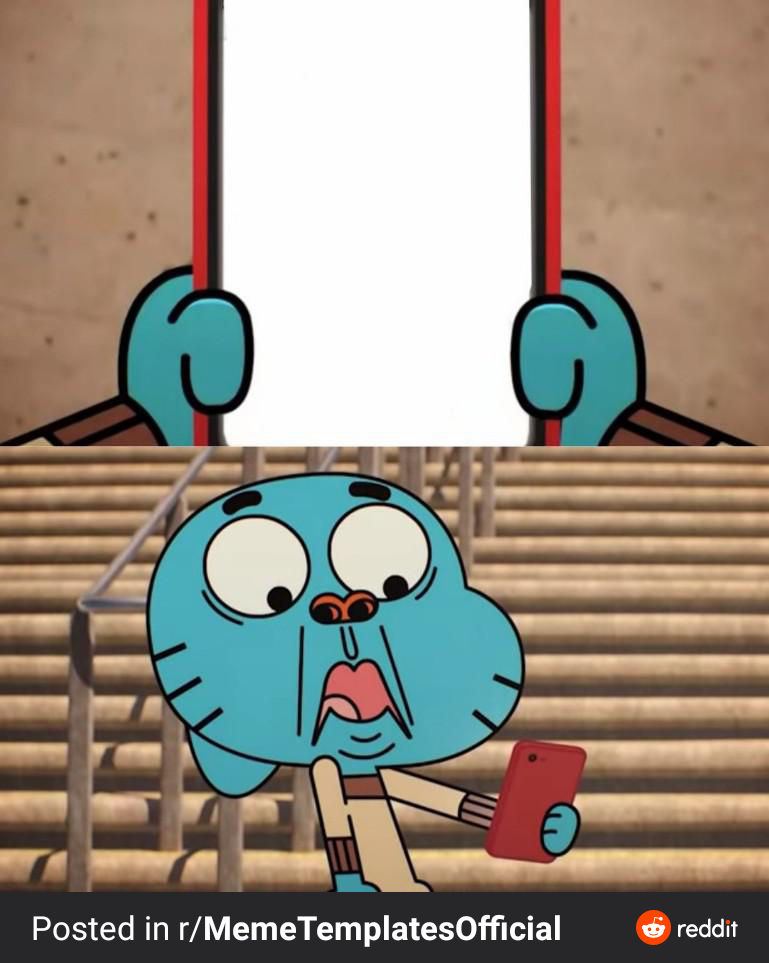 Gumballl looking at his phone meme template by ItsMeNora on DeviantArt