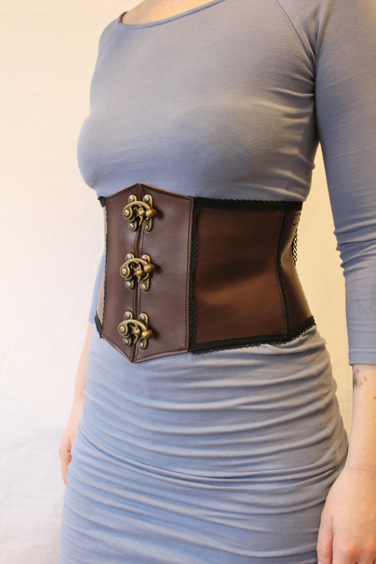 Brown corset belt with black lace by MARIEKECREATION on DeviantArt