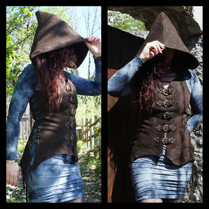 Leather tunic with large hood !