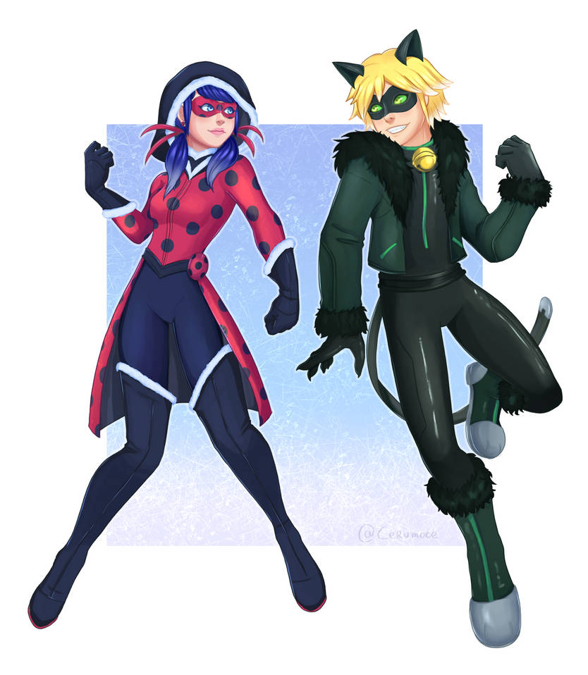 Commission Ladybug Commission - Ladybug and Chat Noir Winter Outfits by Cerumoce on DeviantArt