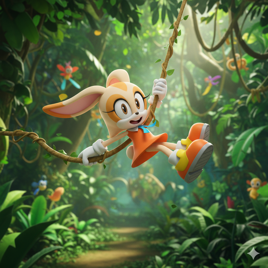 Cream the Rabbit Swinging on the Vines by lifesamirah on DeviantArt