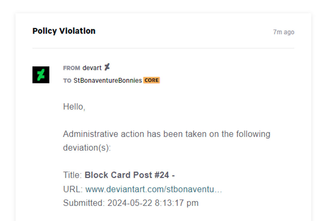 DeviantArt Policy Violation by StBonaventureBonnies on DeviantArt