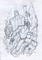 Hellboy and Logan - Commission Layout
