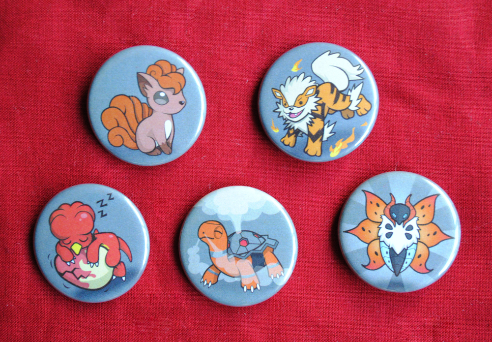 Pokemon Favorite Type Buttons - Fire Type Set