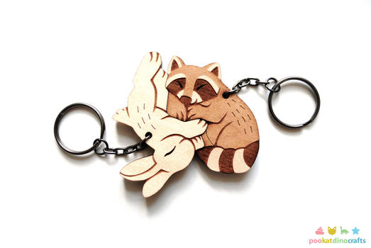 Rabbit Raccoon Couple or Friendship keychain set