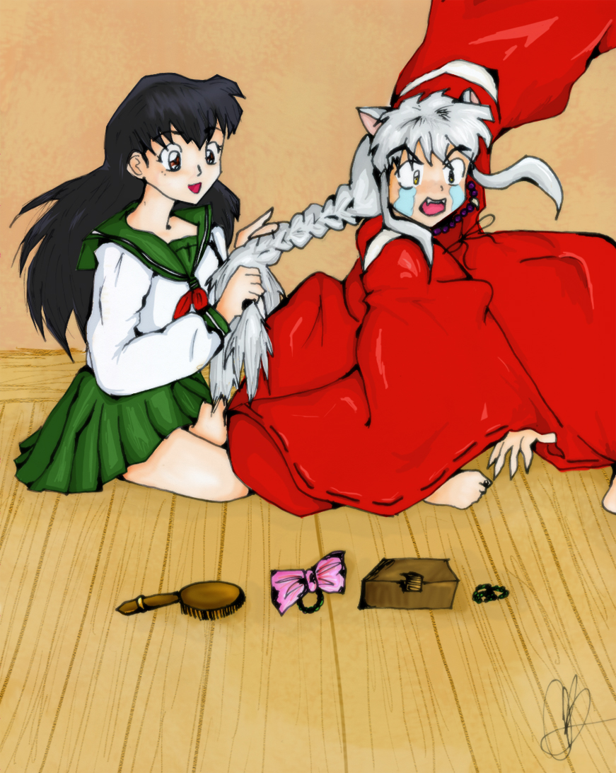 Kagome Braids Inuyasha's Hair