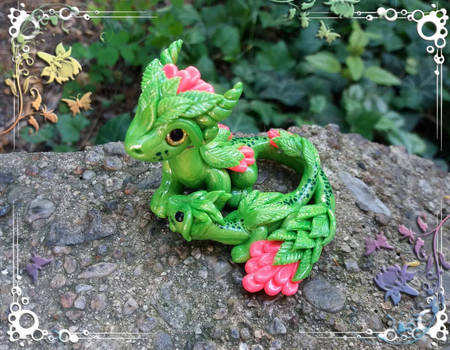 Green Forest Dragon Mom with Baby