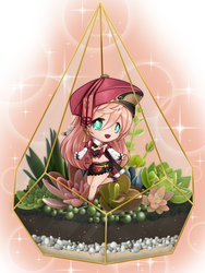 Yanfei chibi in a succulent terrarium