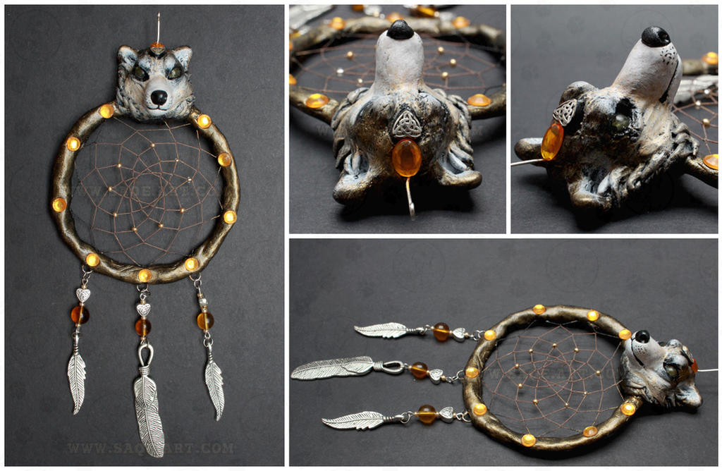 Golden wolf -dreamcatcher by SaQe