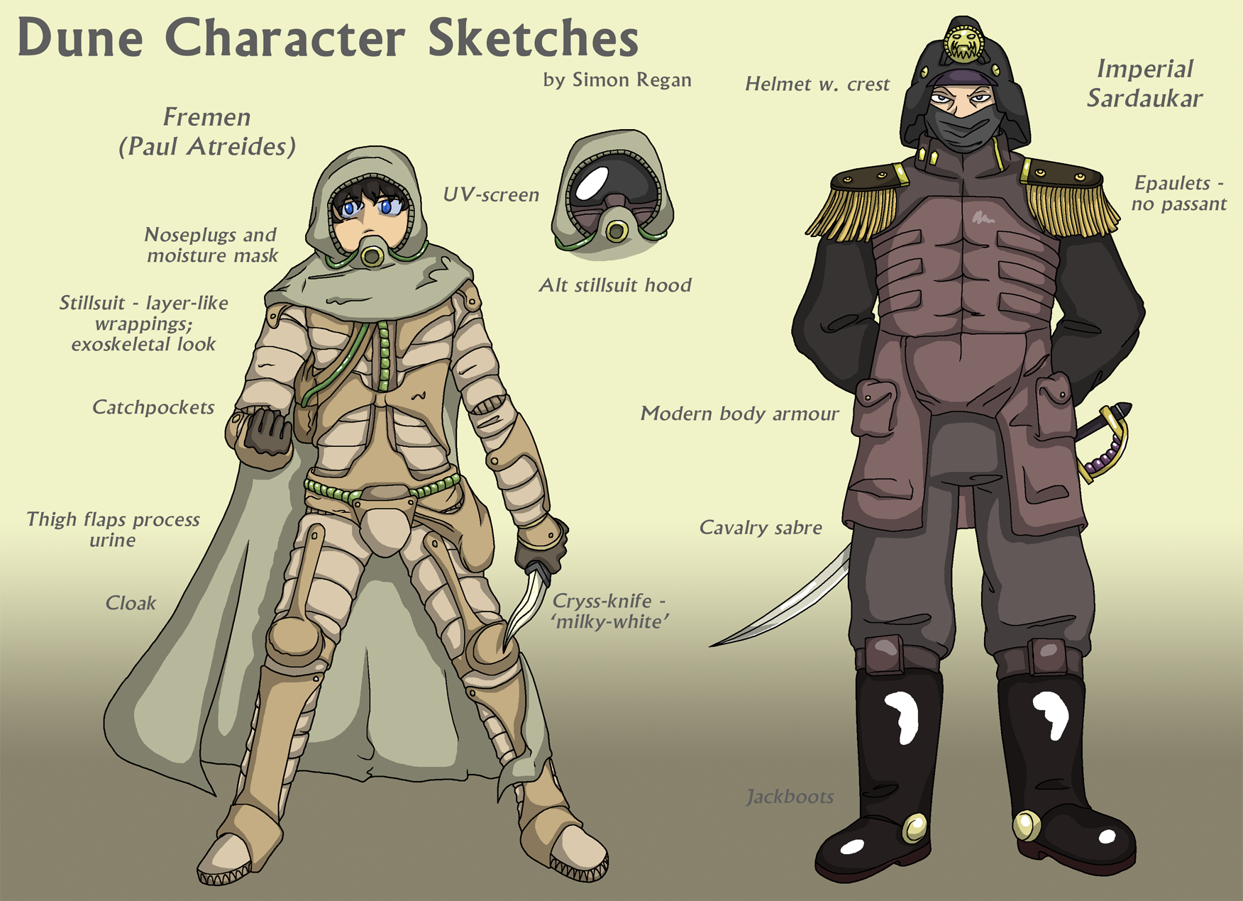 Dune character art - Fremen and Imperial Sardaukar