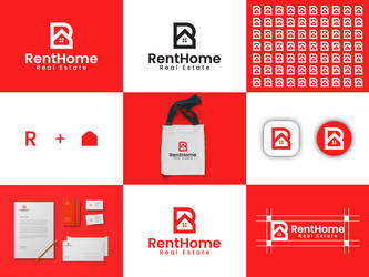 RentHome Logo | Real Estate Logo | R+Home logo con
