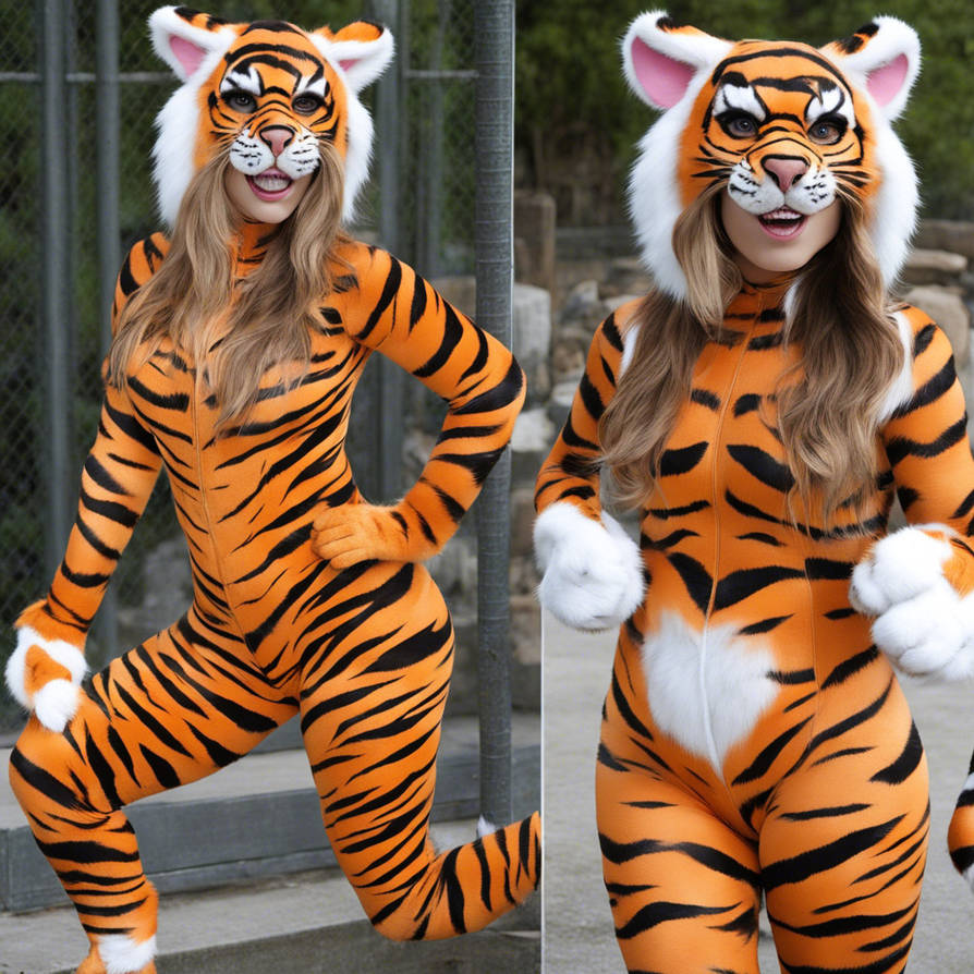 Skintight Tiger Suit Quadsuit Tigergirl Tigerfu