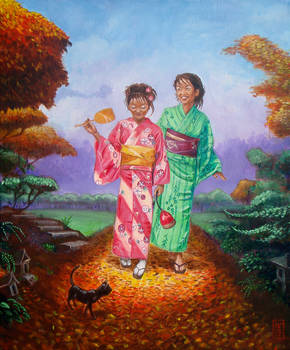 Yukata Girls in Garden