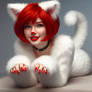 Cute Red Hair and Freckles White Fur Catgirl
