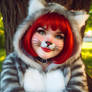 Cute Chubby Red Haired Grey-White Tabby Catgirl