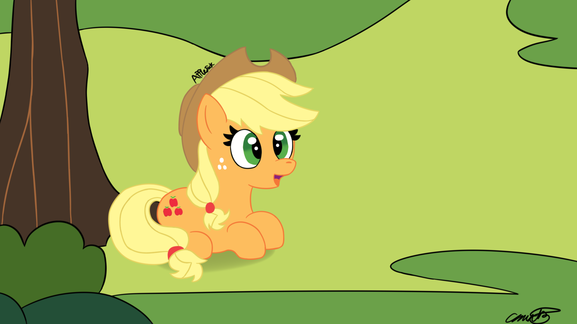 Applejack Tree Applejack sitting under a tree by Sparks-Skywere on DeviantArt