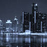 Blue Detroit Night Skyline