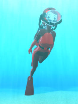 Raichel swimming in vintage scuba gear