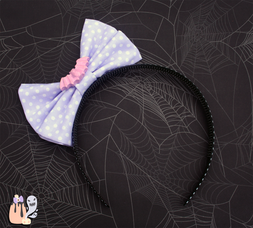 Spooky Kei Pastel Goth Lavender Bat-Bow Headband