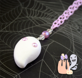 Spooky Kei Marshmallow Ghost Purple Necklace