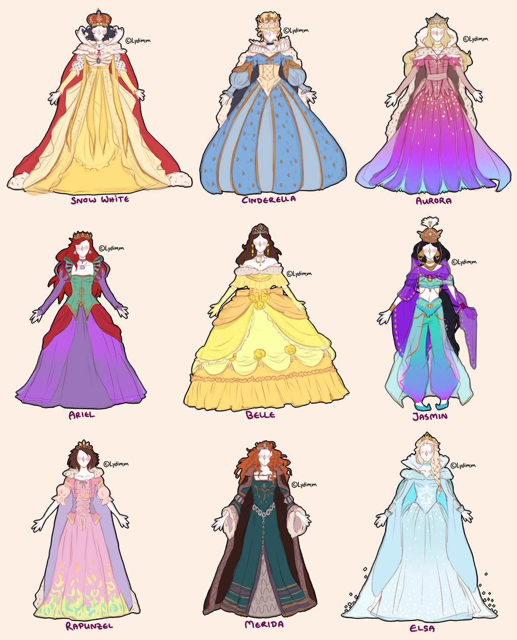 finished concept art - disney princesses as queens