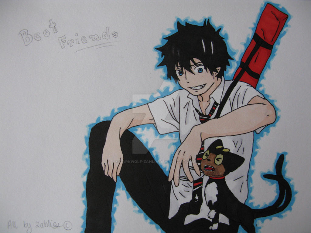 Fanart Rin Okumura and Kuro - Ao no exorcist