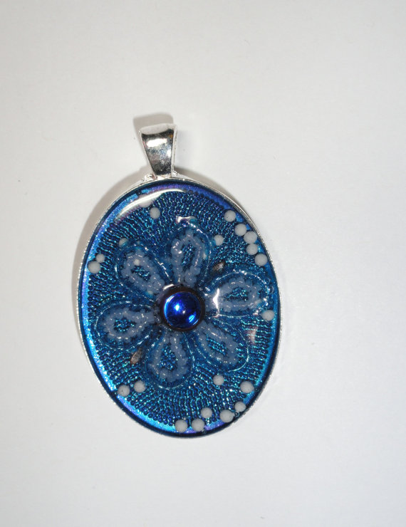 Blue Winter Flower Resin Pendant