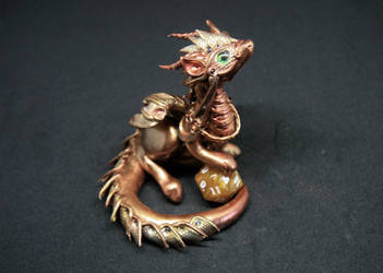 Roki - Steampunk gold and copper dragon figurine