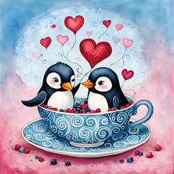 Penguin love in a #teacup