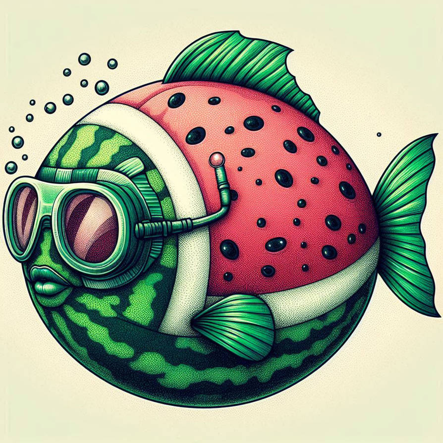 Cross Hatching Watermelon Example #cross-hatching Watermelon-fish by hazelnutgarden on DeviantArt