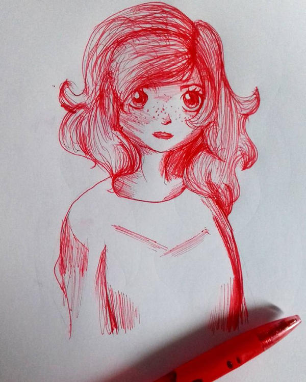 Red ballpoint pen drawing 2 by shimmerkitty on DeviantArt