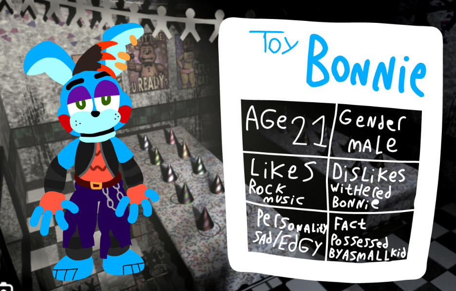 My version of Toy Bonnie (edgy bunny rabbit boy) by benjiartz on DeviantArt