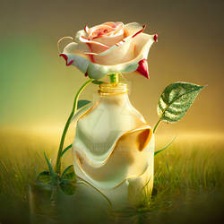 Surrealist rose in a milk bottle - Midjourney