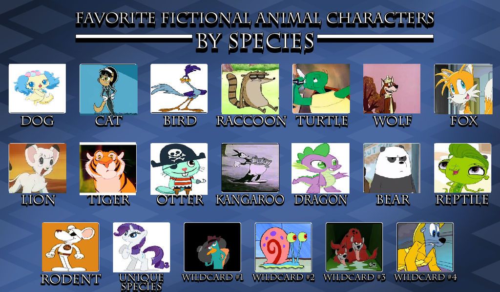 my favorite fictional animals by species by cartoonstar92 on DeviantArt