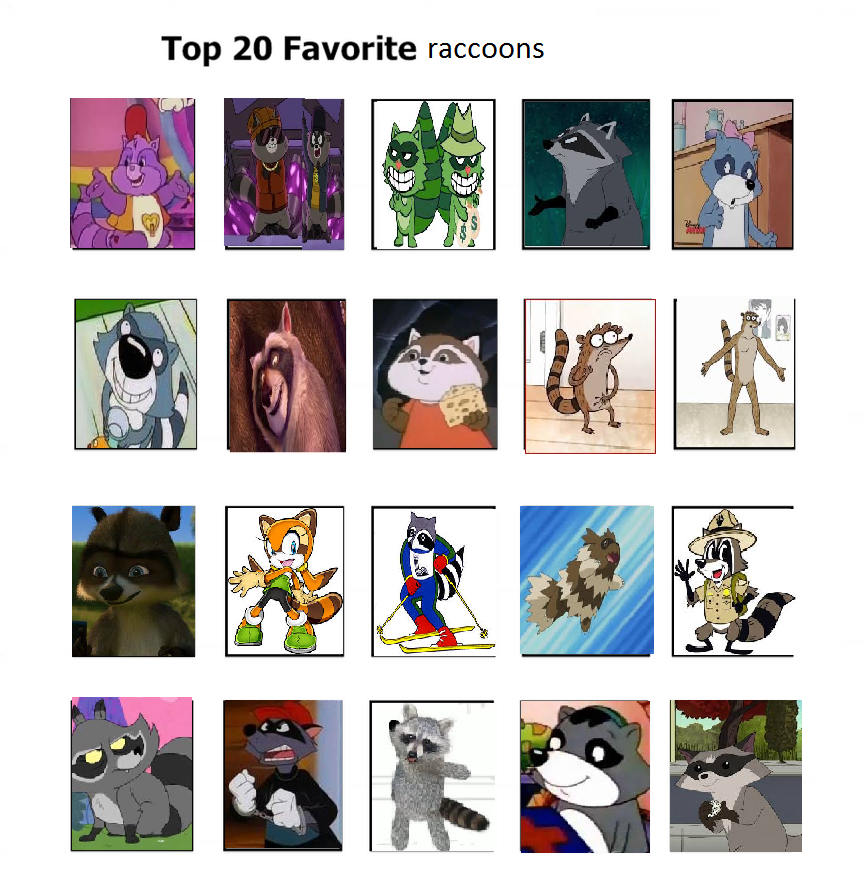my top 20 favorite raccoons by cartoonstar92 on DeviantArt