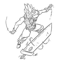 Cloud Strife doing a kick flip