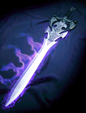 blue flaming sword