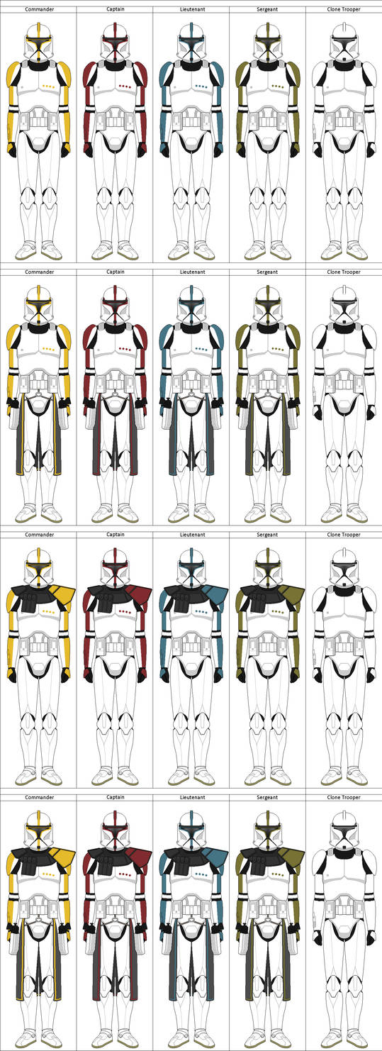 Clones Armour Phase 1 Ranks by shadowwolfclonect on DeviantArt