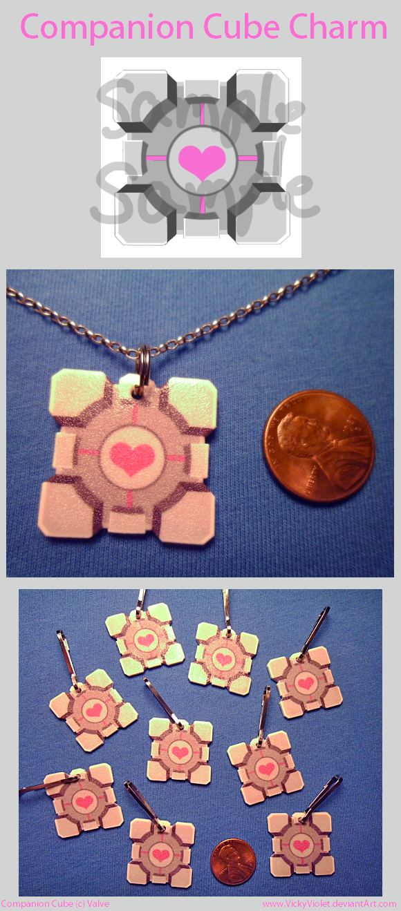 Companion Cube Charm by VickyViolet