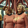 Old Women In Vintage Star Trek Uniforms With Gigan