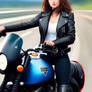 Woman-with Brown Hair Leather Jacket Blue Jeans Bl