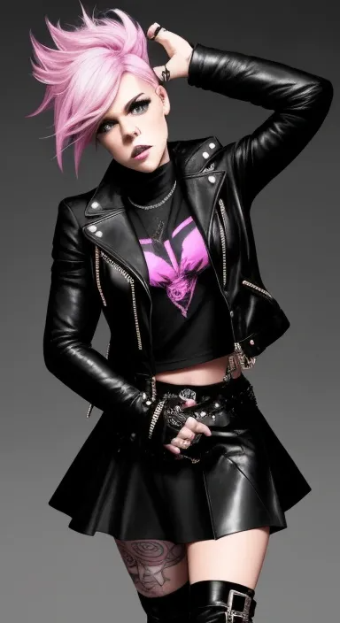 Pink hair leather skirt best sale