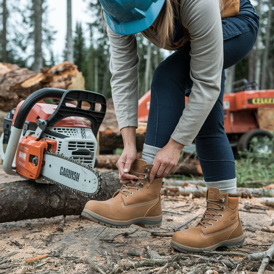 A-photo-of-a-woman-logger-putting-on-caulked-logge by Usaporkchops on ...
