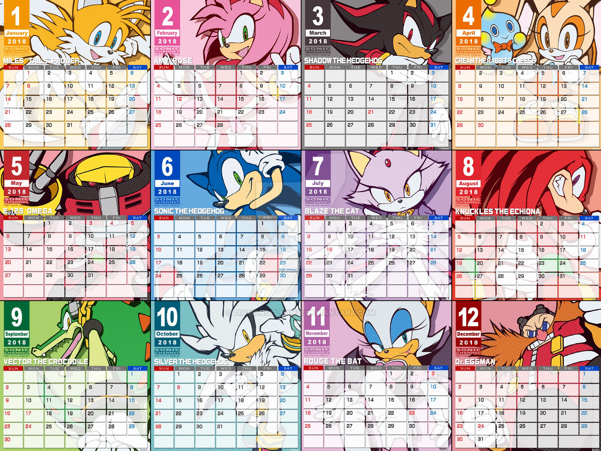 Sonic the Hedgehog 2018 Calendar by DiamondClean21 on DeviantArt